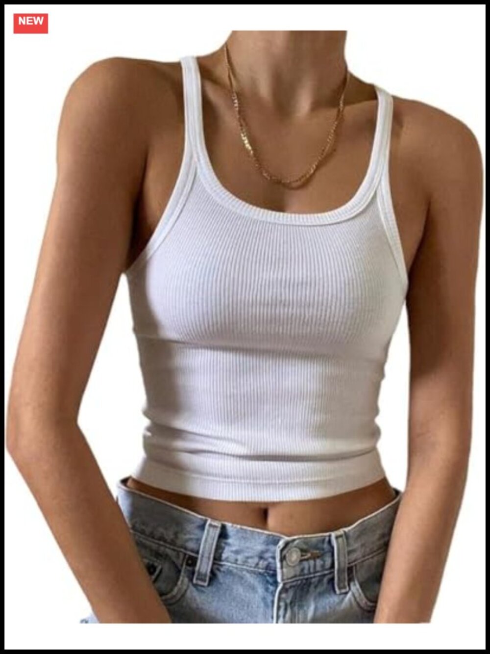 95% Cotton Ribbed Racerback Crop Tank Top Sleeveless Scoop Neck